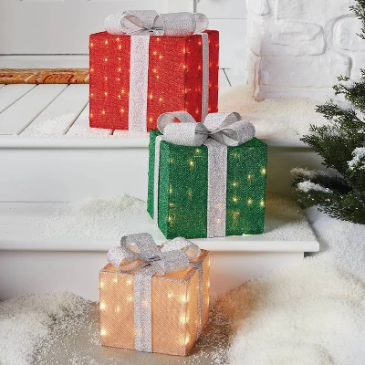 3pc Incandescent Tinsel Gift Box Christmas Novelty Sculpture Light Clear - Wondershop™ 1 3pc Incandescent Tinsel Gift Box Christmas Novelty Sculpture Light Clear - Wondershop™