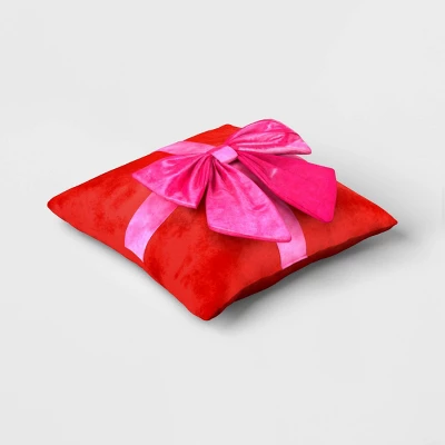 16" Christmas Red Square Pillow With Hot Pink Bow - Wondershop™ 2 16" Christmas Red Square Pillow With Hot Pink Bow - Wondershop™ - Image 2