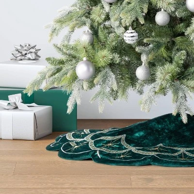 48" Christmas Dia Art Deco Embellished Soft Velvet Tree Skirt Green - Wondershop™ 1 48" Christmas Dia Art Deco Embellished Soft Velvet Tree Skirt Green - Wondershop™