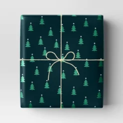 40" 125 Sq Ft Christmas Roll Wrap Trees On Green - Wondershop™