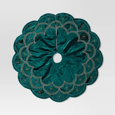 48" Christmas Dia Art Deco Embellished Soft Velvet Tree Skirt Green - Wondershop™ 3 48" Christmas Dia Art Deco Embellished Soft Velvet Tree Skirt Green - Wondershop™ - Image 3