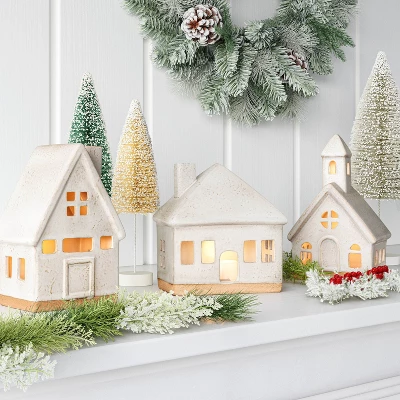 3pc Lit Ceramic Buildings Decorative Christmas Figurine Set - Wondershop™ White 1 3pc Lit Ceramic Buildings Decorative Christmas Figurine Set - Wondershop™ White