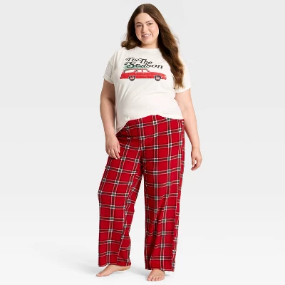 Women's Plaid Microfleece Holiday Matching Family Pajama Pants - Wondershop™ Red 2 Women's Plaid Microfleece Holiday Matching Family Pajama Pants - Wondershop™ Red - Image 2
