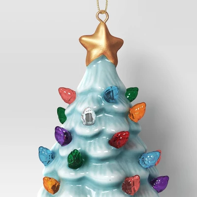 4" Christmas Lit Ceramic Retro Christmas Tree Ornament Blue - Wondershop™ 3 4" Christmas Lit Ceramic Retro Christmas Tree Ornament Blue - Wondershop™ - Image 3