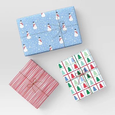 30" 3pk 180 Sq Ft Christmas Wrap Pack Snowmen/Red Stripes/Trees - Wondershop™ 1 30" 3pk 180 Sq Ft Christmas Wrap Pack Snowmen/Red Stripes/Trees - Wondershop™