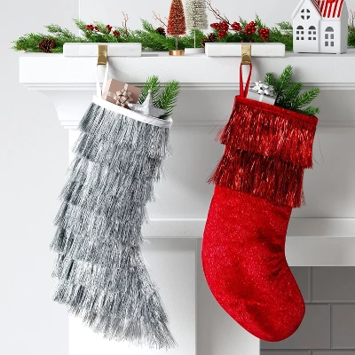 20" Christmas Tinsel Collar Stocking Red - Wondershop™ 1 20" Christmas Tinsel Collar Stocking Red - Wondershop™