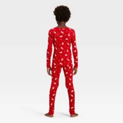Kids' Ribbed Long Sleeve Shirt And Pants Holiday Matching Family Pajama Set - Wondershop™ Red