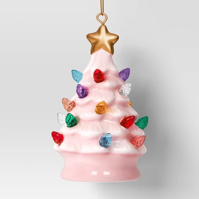 4" Christmas Lit Ceramic Retro Christmas Tree Ornament Pink - Wondershop™ 2 4" Christmas Lit Ceramic Retro Christmas Tree Ornament Pink - Wondershop™ - Image 2