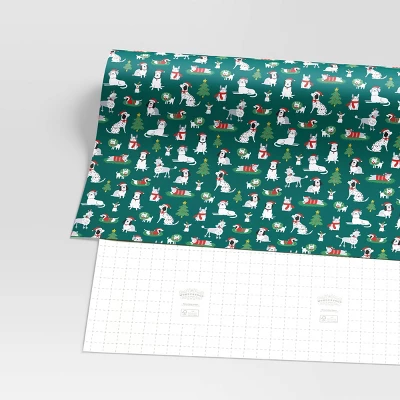 30" 50 Sq Ft Christmas Roll Wrap Illustrated Dogs On Green - Wondershop™ 2 30" 50 Sq Ft Christmas Roll Wrap Illustrated Dogs On Green - Wondershop™ - Image 2