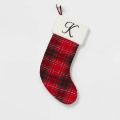 20" Plaid Monogram Christmas Holiday Stocking With Faux Fur Cuff Red/Green/White - Wondershop™ -Wondershop GUEST 86d03d32 c7c8 4cca 9302 aa0a763a55f7