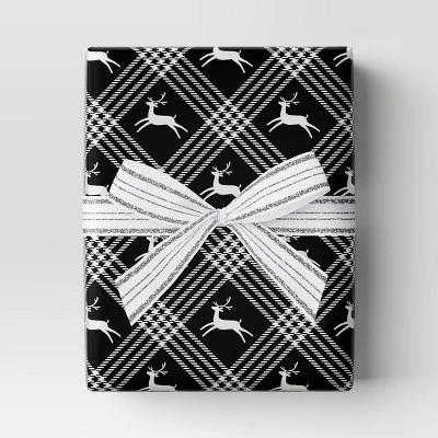 40" 125 Sq Ft Christmas Roll Wrap Deer And Plaid On Black Gift - Wondershop™ 1 40" 125 Sq Ft Christmas Roll Wrap Deer And Plaid On Black Gift - Wondershop™