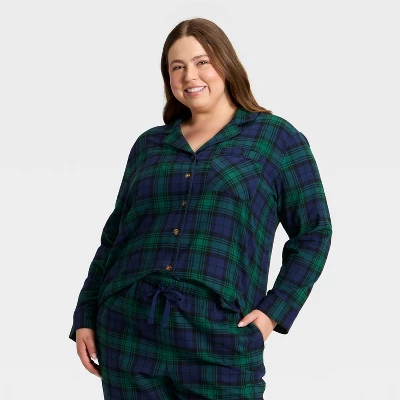 Women's Plaid Flannel Long Sleeve Shirt And Pants Holiday Matching Family Pajama Set - Wondershop™ Navy Blue 2 Women's Plaid Flannel Long Sleeve Shirt And Pants Holiday Matching Family Pajama Set - Wondershop™ Navy Blue - Image 2
