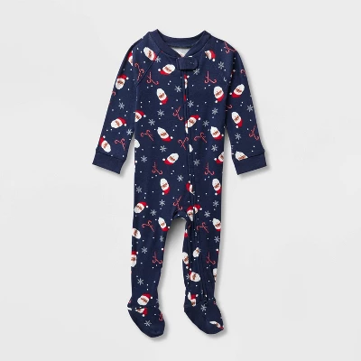 Baby Santa Print Ribbed Holiday Matching Family Footed Pajamas - Wondershop™ Navy Blue 2 Baby Santa Print Ribbed Holiday Matching Family Footed Pajamas - Wondershop™ Navy Blue - Image 2