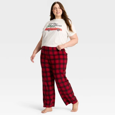 Women's Plaid Microfleece Holiday Matching Family Pajama Pants - Wondershop™ Red/Black 2 Women's Plaid Microfleece Holiday Matching Family Pajama Pants - Wondershop™ Red/Black - Image 2