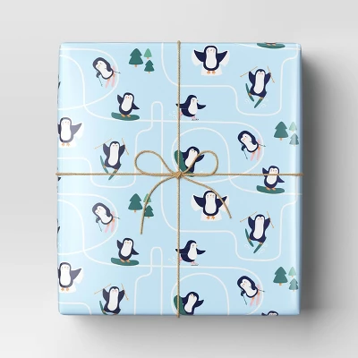 40" 125 Sq Ft Christmas Roll Wrap Playful Penguins On Blue - Wondershop™ 1 40" 125 Sq Ft Christmas Roll Wrap Playful Penguins On Blue - Wondershop™