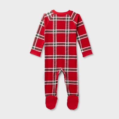 Baby Plaid Ribbed Holiday Matching Family Footed Pajamas - Wondershop™ Red 1 Baby Plaid Ribbed Holiday Matching Family Footed Pajamas - Wondershop™ Red