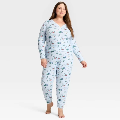 Women's "Tis The Ski-son!" Cozy Knit Long Sleeve Henley Holiday Matching Family Pajama Shirt - Wondershop™ Blue 2 Women's "Tis The Ski-son!" Cozy Knit Long Sleeve Henley Holiday Matching Family Pajama Shirt - Wondershop™ Blue - Image 2