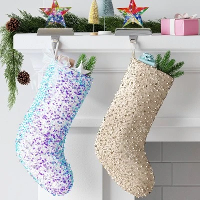 21" Christmas Sequins And Beads Stocking Champaign Gold - Wondershop™ 1 21" Christmas Sequins And Beads Stocking Champaign Gold - Wondershop™