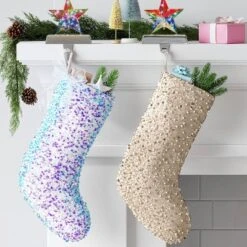 21" Christmas Iridescence Sequins Stocking With Bow - Wondershop™