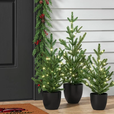 Pre-lit Potted Balsam Fir Mini Artificial Christmas Tree Set Warm White Lights - Wondershop™ 1 Pre-lit Potted Balsam Fir Mini Artificial Christmas Tree Set Warm White Lights - Wondershop™