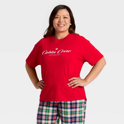 Women's "Cabin Crew" Short Sleeve Holiday Matching Family Pajama Shirt - Wondershop™ Red 4 Women's "Cabin Crew" Short Sleeve Holiday Matching Family Pajama Shirt - Wondershop™ Red - Image 4