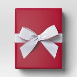 30' Christmas Fabric Ribbon White With Red Edge - Wondershop™