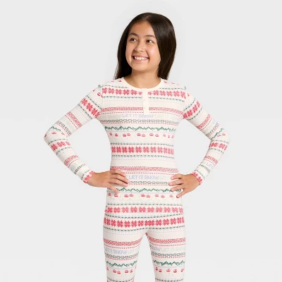 Kids' "Let It Snow" Fair Isle Cozy Knit Long Sleeve Shirt And Pants Holiday Matching Family Pajama Set - Wondershop™ Cream 2 Kids' "Let It Snow" Fair Isle Cozy Knit Long Sleeve Shirt And Pants Holiday Matching Family Pajama Set - Wondershop™ Cream - Image 2