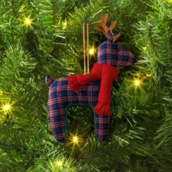 Christmas Fabric Deer Ornament Blue Plaid - Wondershop™