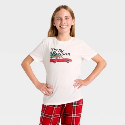 Kids' "Tis The Season" Short Sleeve Holiday Matching Family Pajama Shirt - Wondershop™ Cream 1 Kids' "Tis The Season" Short Sleeve Holiday Matching Family Pajama Shirt - Wondershop™ Cream
