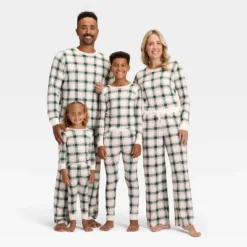 Kids' Plaid Ribbed Long Sleeve Shirt And Pants Holiday Matching Family Pajama Set - Wondershop™ Cream -Wondershop GUEST d13738c3 7198 400a 9cfc f504eadb7c5d