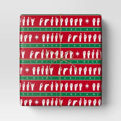 30" 50 Sq Ft Christmas Roll Wrap American Sign Language On Red - Wondershop™ 1 30" 50 Sq Ft Christmas Roll Wrap American Sign Language On Red - Wondershop™