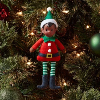 Fabric Elf Child With Braids And Green Hat Christmas Tree Ornament - Wondershop™: Indoor Use, No Battery Required 1 Fabric Elf Child With Braids And Green Hat Christmas Tree Ornament - Wondershop™: Indoor Use, No Battery Required