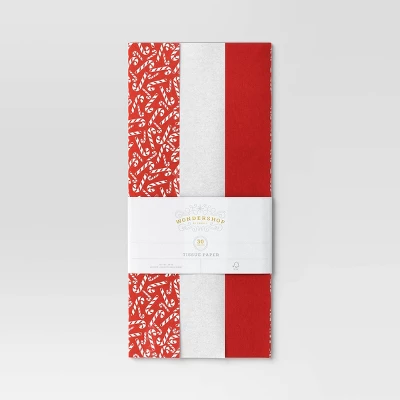 30ct Christmas Tissue Paper Red/White/Candy Canes - Wondershop™ 2 30ct Christmas Tissue Paper Red/White/Candy Canes - Wondershop™ - Image 2