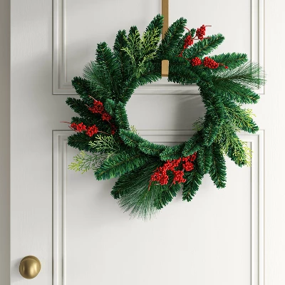 20" Christmas Unlit Mixed Greenery Wreath Red Berries - Wondershop™ 1 20" Christmas Unlit Mixed Greenery Wreath Red Berries - Wondershop™