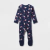 Baby Santa Print Ribbed Holiday Matching Family Footed Pajamas - Wondershop™ Navy Blue
