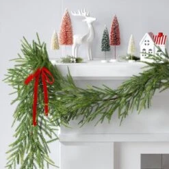 6' Christmas Unlit Norfolk Pine Draping With Red Bows Garland - Wondershop™