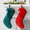 21" Christmas Fringe Fabric Stocking With Bow Red - Wondershop™
