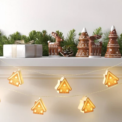 8ct LED Battery Operated Christmas Gingerbread Houses Novelty String Lights Warm White With Clear Wire - Wondershop™ 1 8ct LED Battery Operated Christmas Gingerbread Houses Novelty String Lights Warm White With Clear Wire - Wondershop™