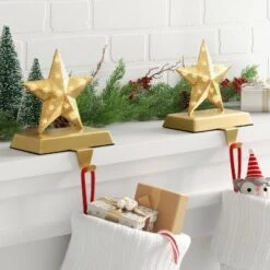 2pk Christmas Lit Metal Perforated Star Stocking Holder Gold - Wondershop™