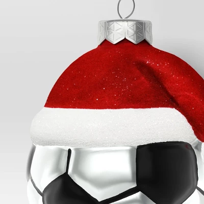 4" Christmas Glass Santa Hat Soccer Ball Ornament - Wondershop™ 2 4" Christmas Glass Santa Hat Soccer Ball Ornament - Wondershop™ - Image 2